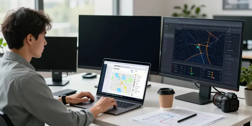 Using Outscraper Google Maps Scraper for data analysis in a stylish workspace.