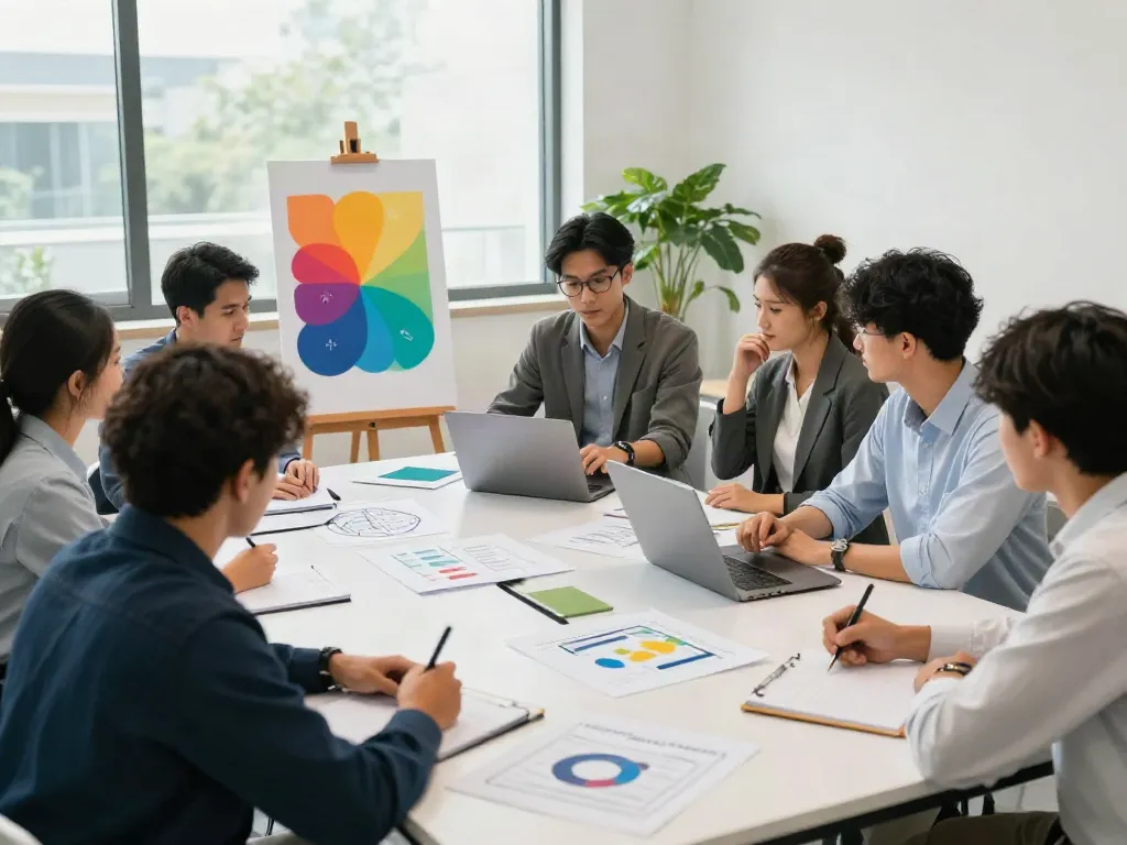 Workshop DEWITOTO tentang pengembangan karier dan pengelolaan keuangan dengan profesional muda yang berdiskusi di ruang kantor.