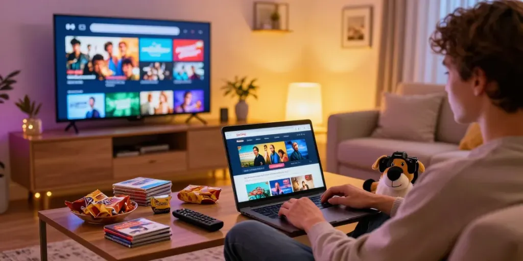 Person enjoying movies on ZoeChip while relaxing at home.